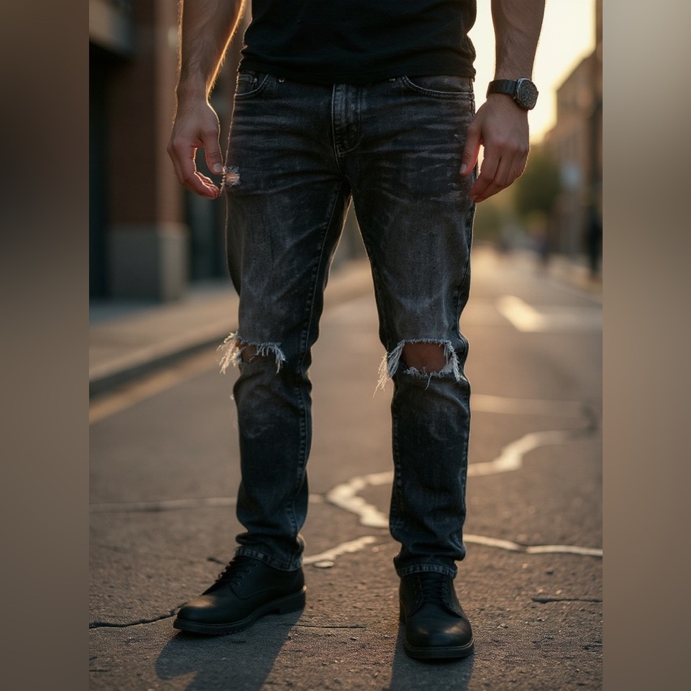 Levi's Black Slim Fit Ripped Jeans